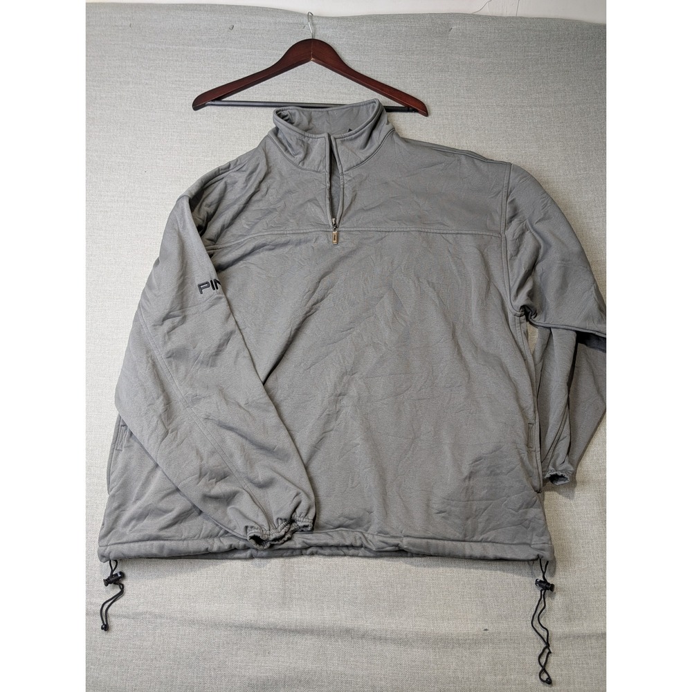 PING Collection 1/4 Zip‎ Pullover Mens Large Gray Polyester Golf Fleece Pocket